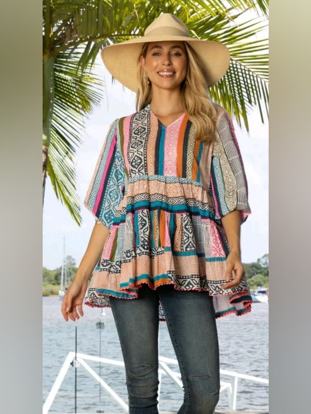 Lulalife Ida Western Patchwork Tunic Top Blouse Size M Medium